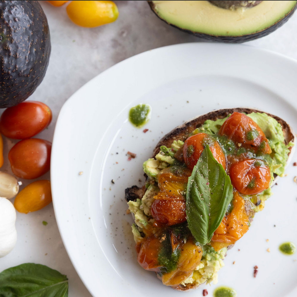Spicy Cherry Tomato & Garlic Avocado Toast