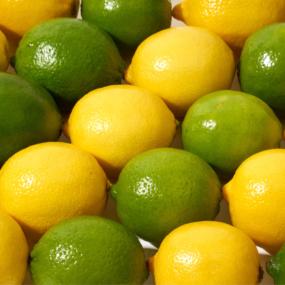 Limes and Lemon lined up.