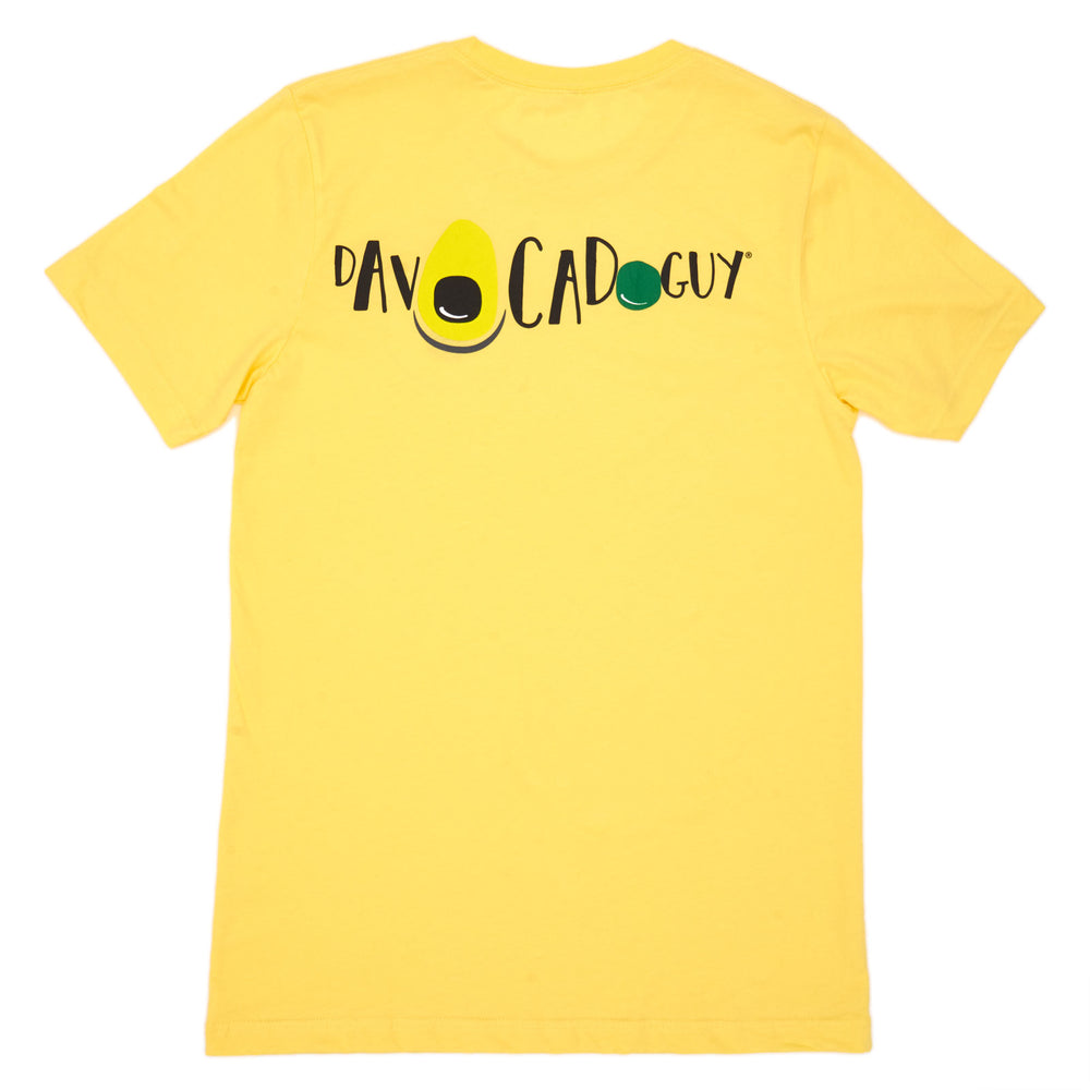 Yellow T-shirt with 'DavocadoGuy' written on it