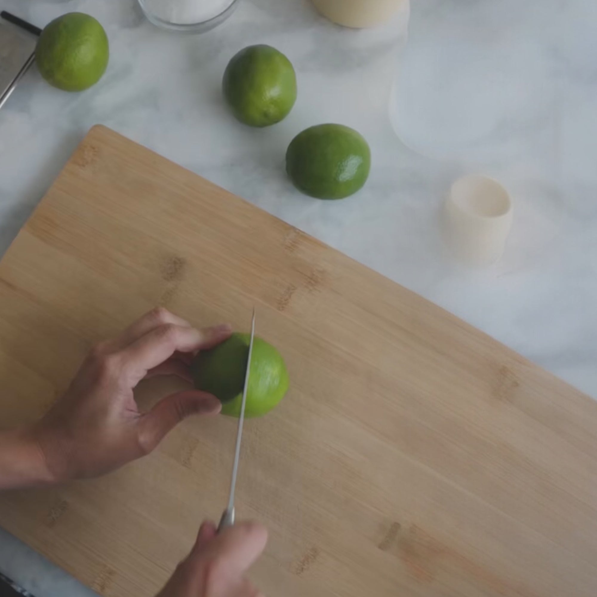 Cut each lime into 8 pieces