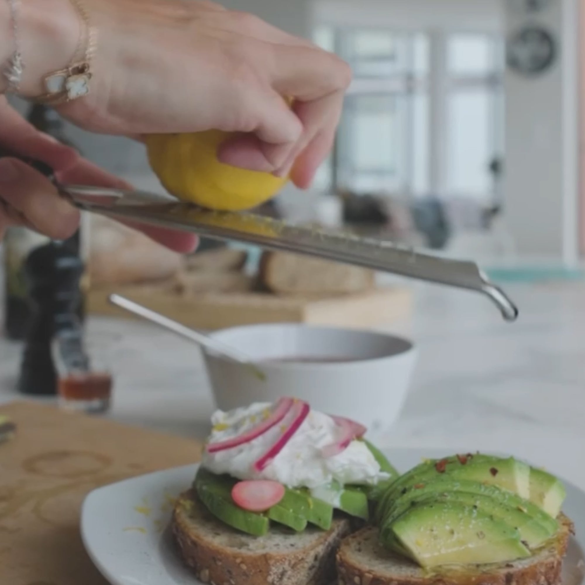 Zest the previously washed lemon on Avocado Toast
