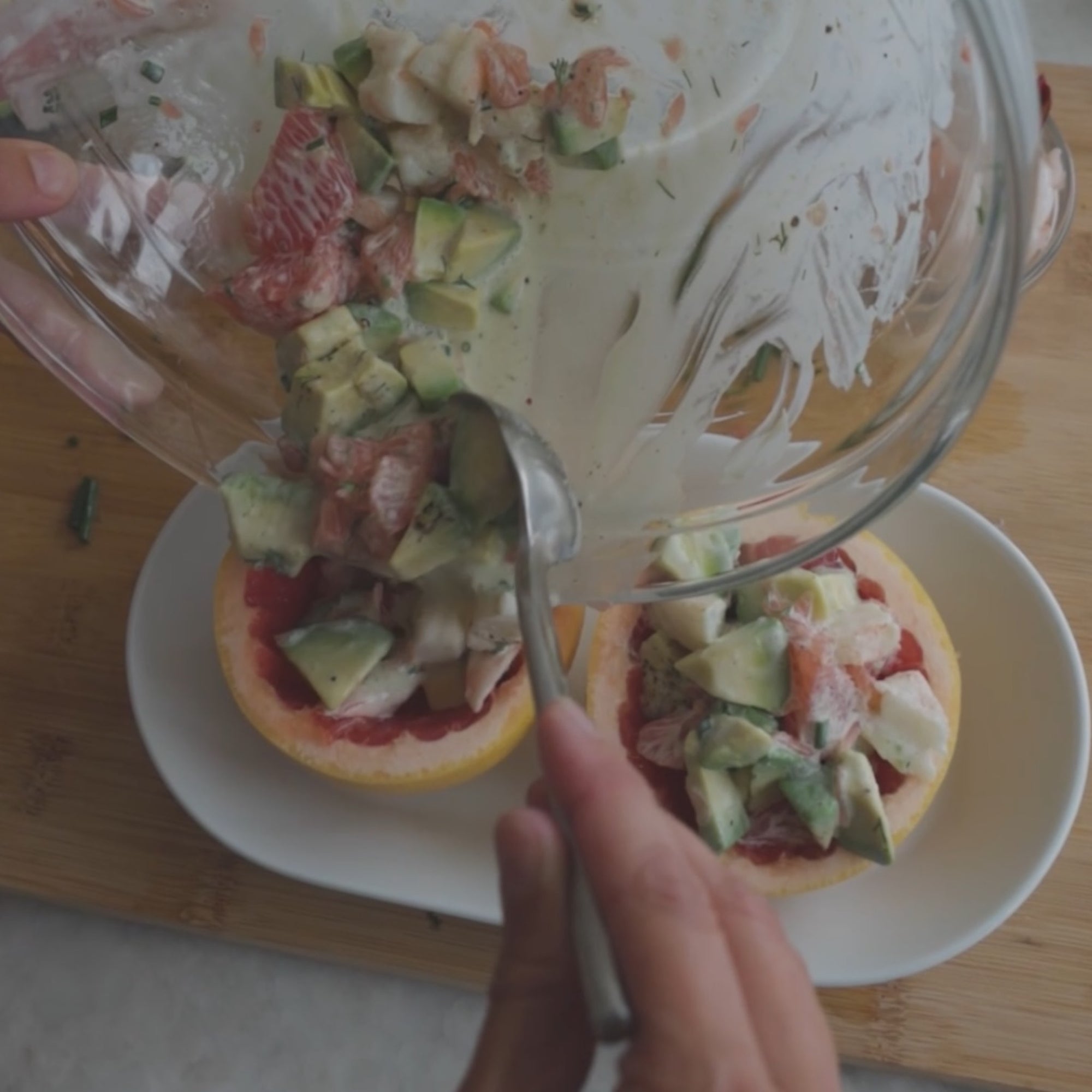 Plate the salad in the shells