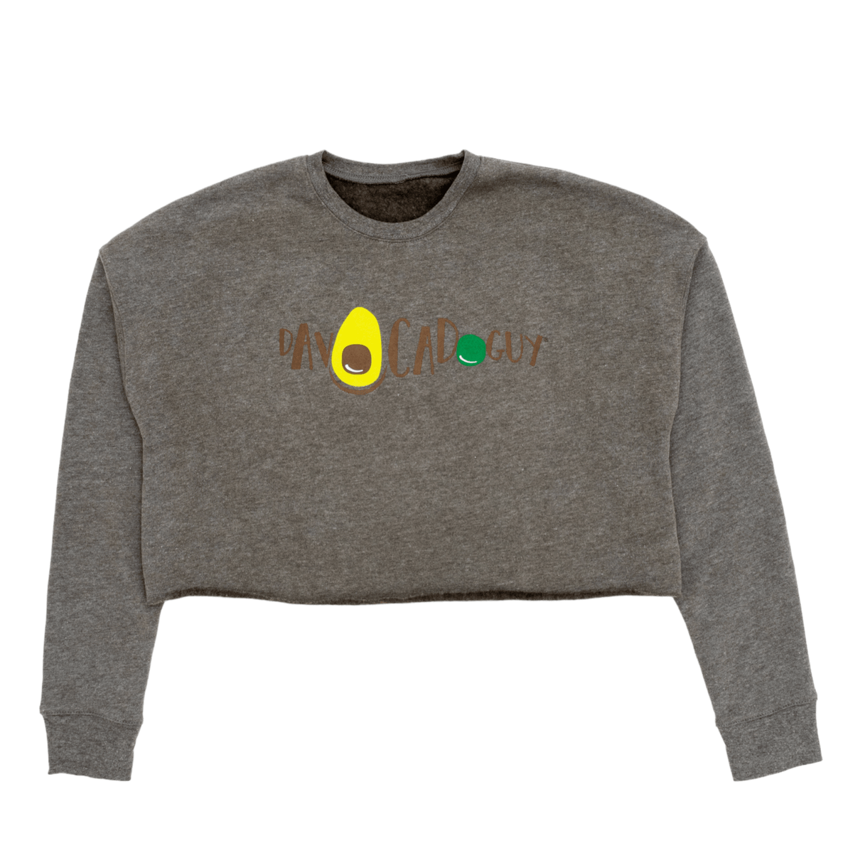 Heather Grey cropped sweatshirt with DavocadoGuy logo