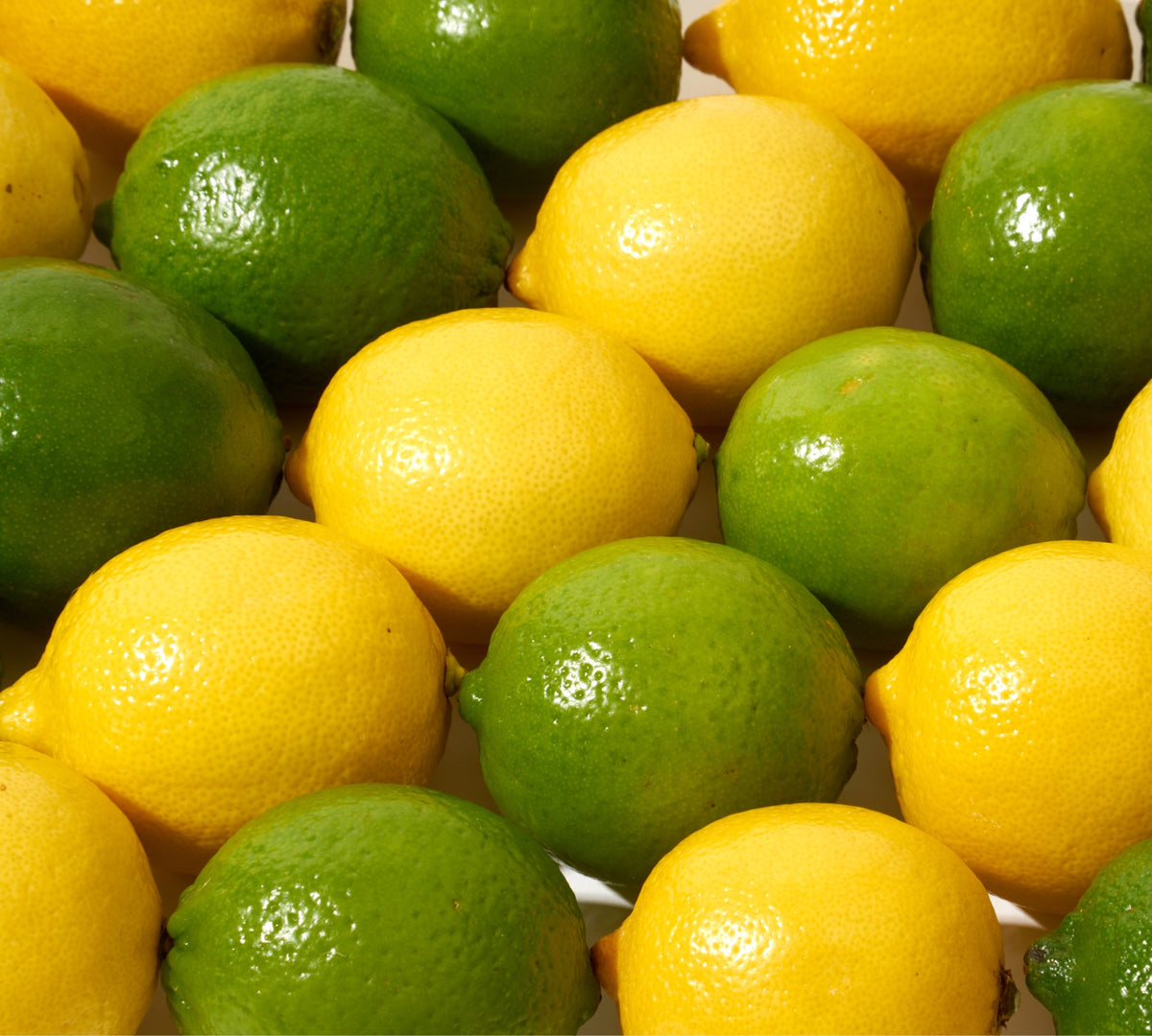 Limes and Lemon lined up.